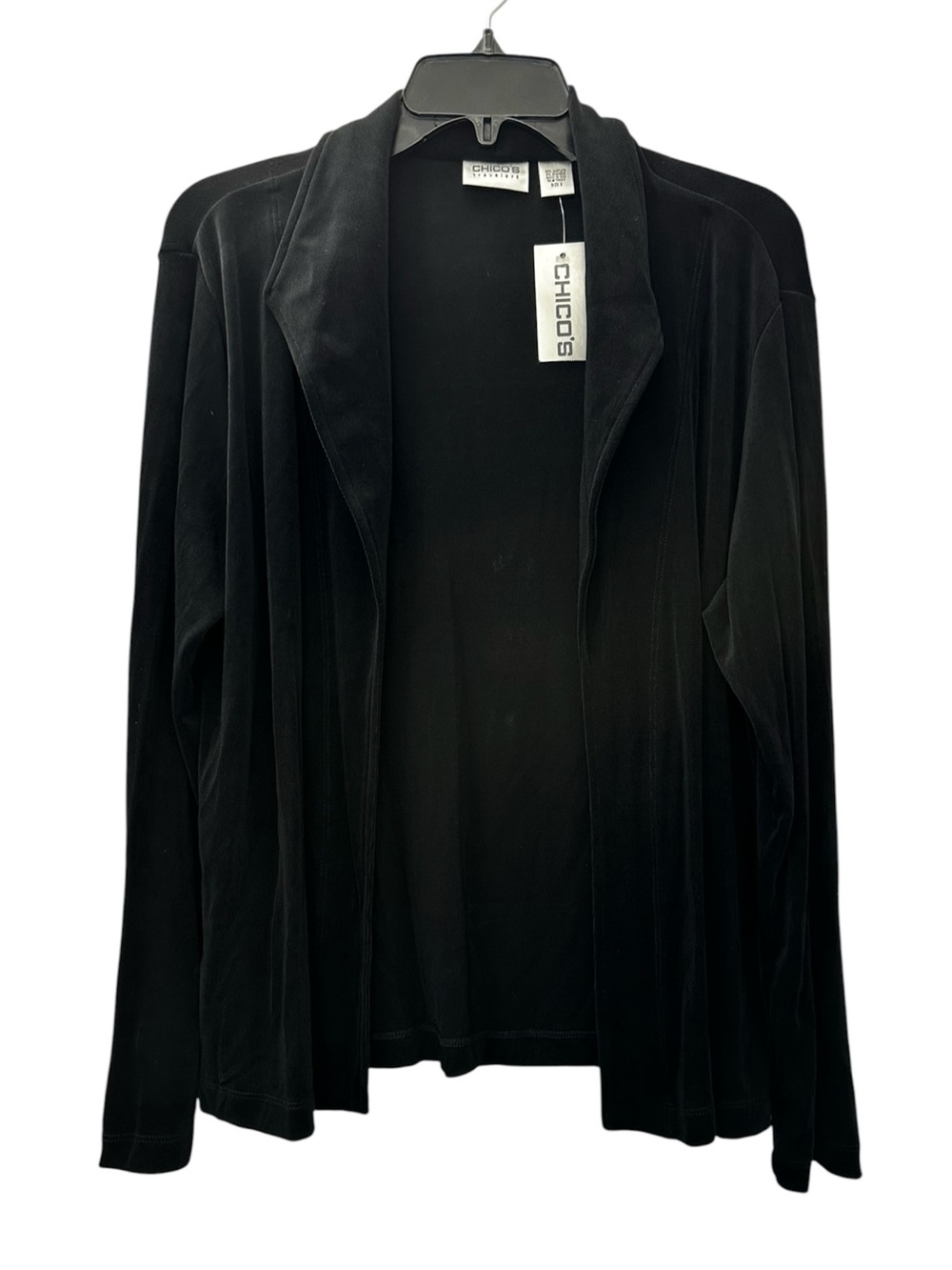 NWT Chico's Travelers Jacket Black Drapey Open-Front Size 2 / Women’s Sz Large